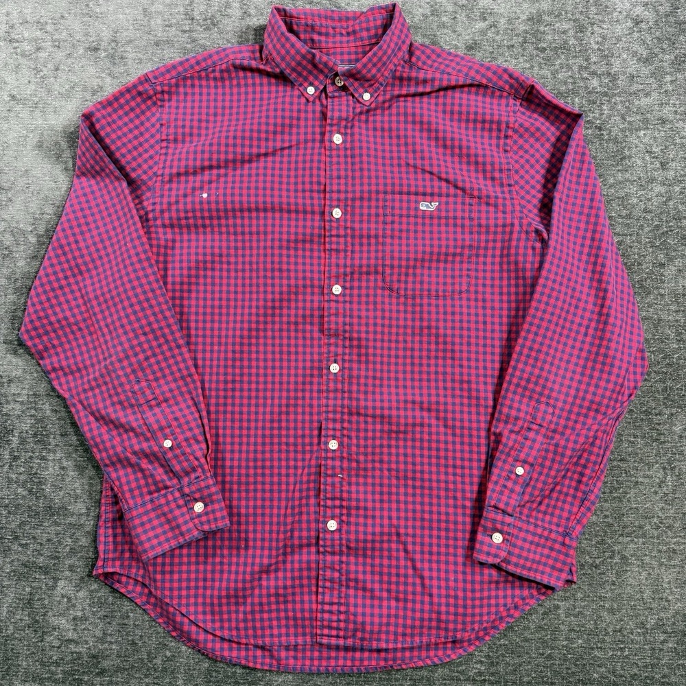 Vineyard Vines Classic Fit‎ Tucker Shirt Men's Large Red Blue Plaid Long Sleeve